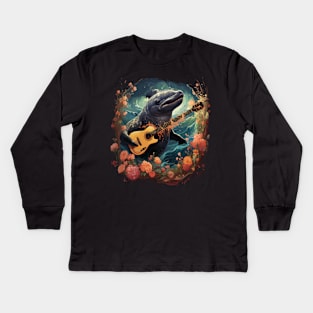 Whale Playing Guitar Kids Long Sleeve T-Shirt